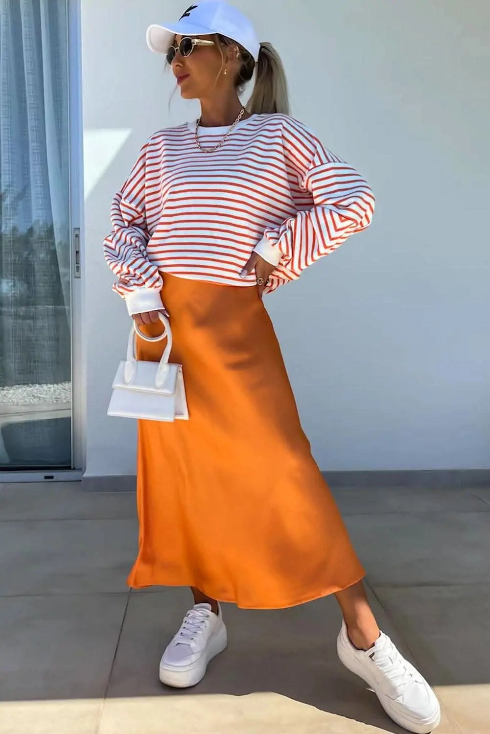 Chic orange stripe oversized sweatshirt - Love Salve